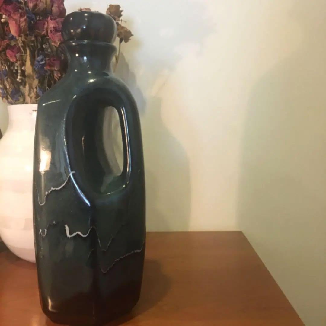 古作品】古琉球 沖縄 壺屋焼 やちむん 獣面 無銘 陶器製 抱瓶